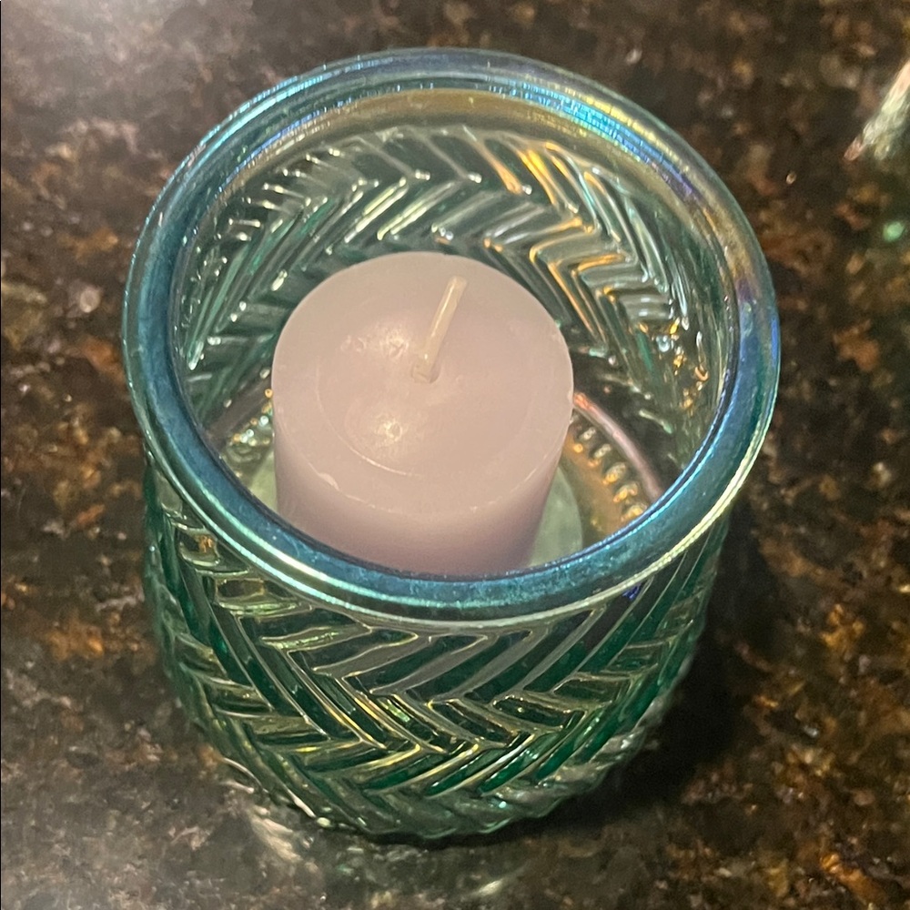 Aqua iridescent Glass Candle Holder Set - Picture 7 of 11